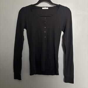 RAG & BONE Womens Black Ribbed Long Sleeve Button Shirt Small Plain Basic Office